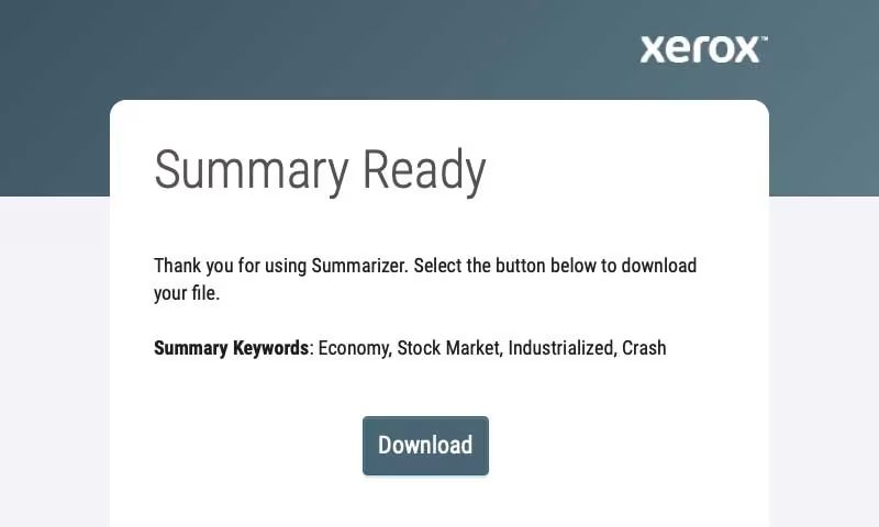 Xerox® Summarizer app's download screen