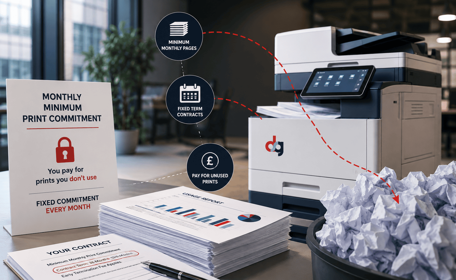 Minimum usage charges on copiers and printers